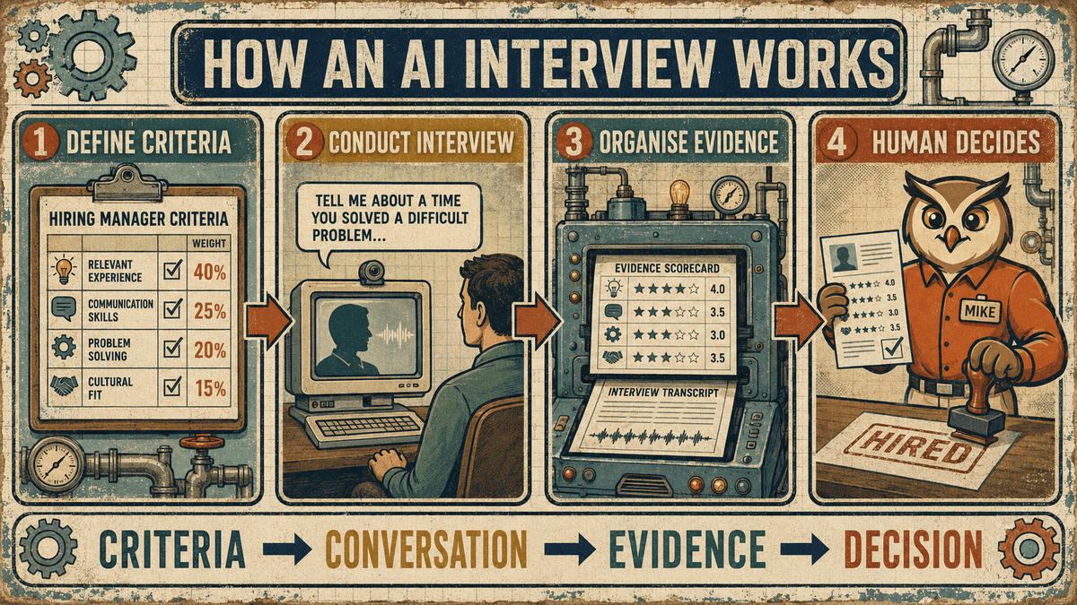 Illustration of a structured AI interview workflow