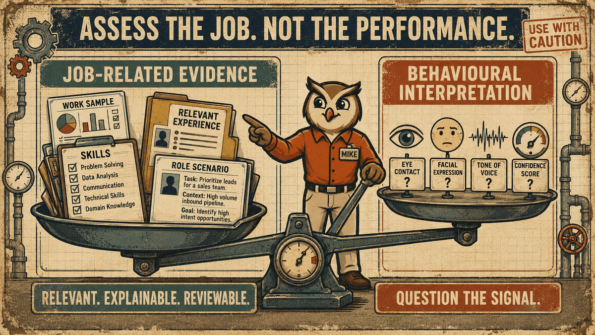 Job-related evidence outweighs behavioural interpretation in AI interview assessment.