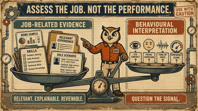 Job-related evidence outweighs behavioural interpretation in AI interview assessment.