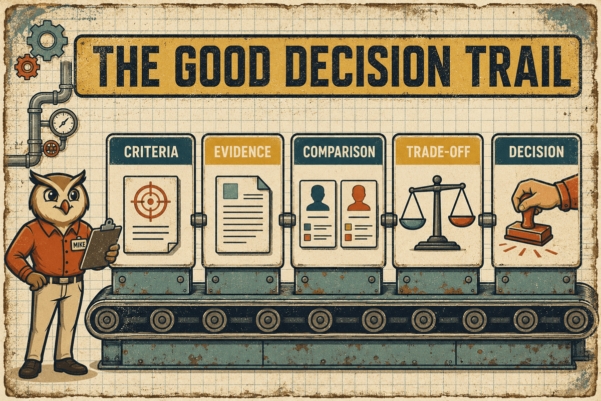 HireMike's Good Decision Trail: Criteria, Evidence, Comparison, Trade-off, and Decision.