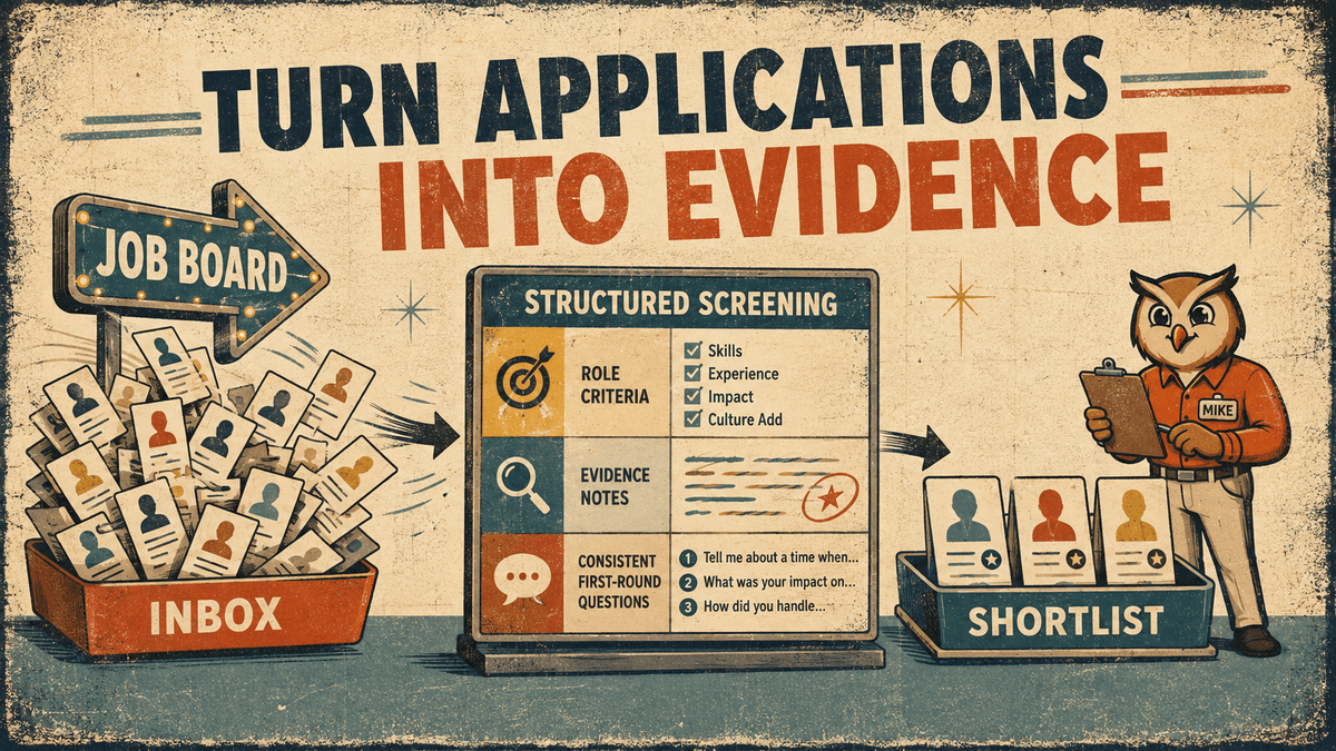 A job-board inbox becomes a structured screening process and then a shortlist of candidates with evidence.