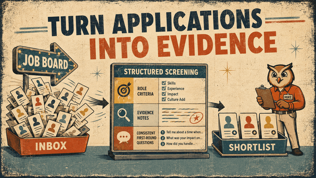 A job-board inbox becomes a structured screening process and then a shortlist of candidates with evidence.