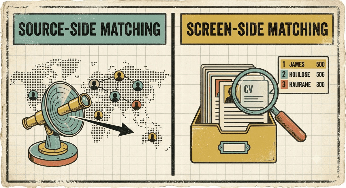 Illustration contrasting different AI recruiting approaches