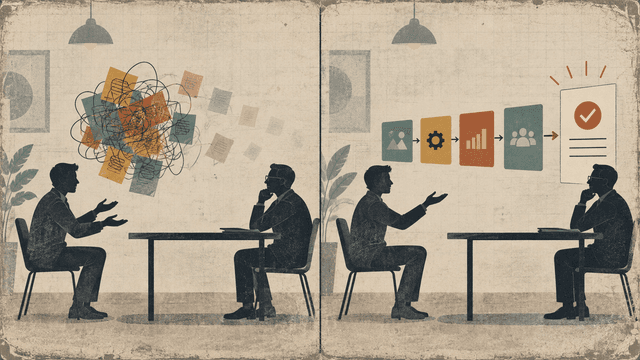 A vague interview response becomes a clear sequence of evidence and outcome.