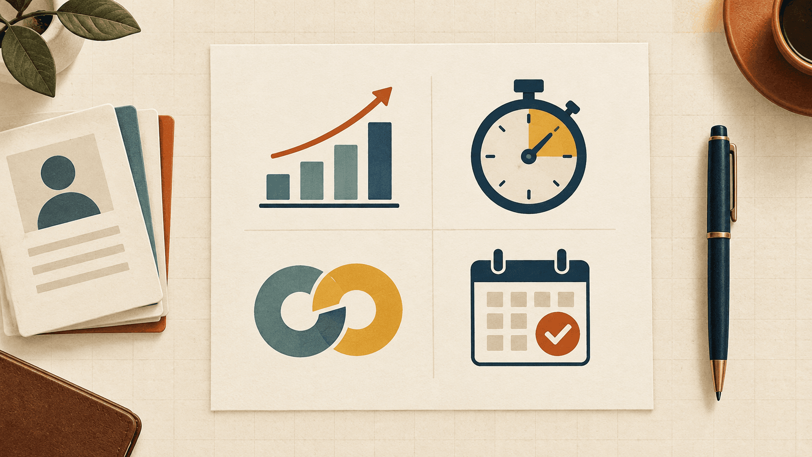 An evaluation sheet uses four visual symbols to represent performance, ramp time, contribution and retention.