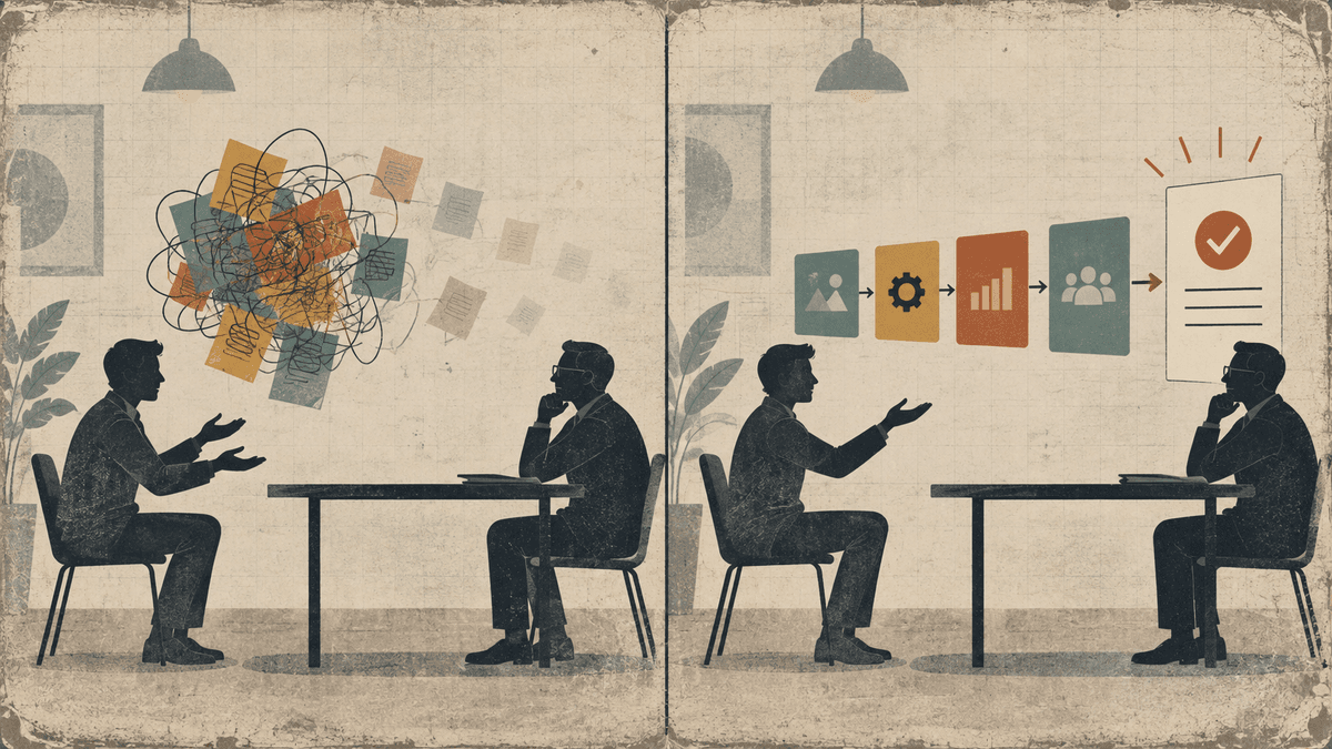 A vague interview response becomes a clear sequence of evidence and outcome.